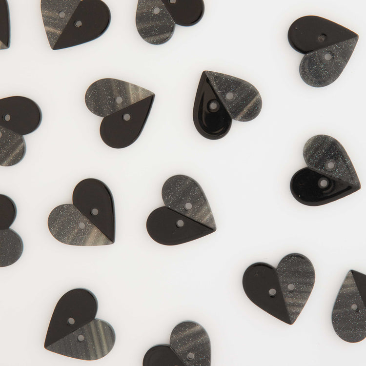 Large Two Toned Black Heart Buttons