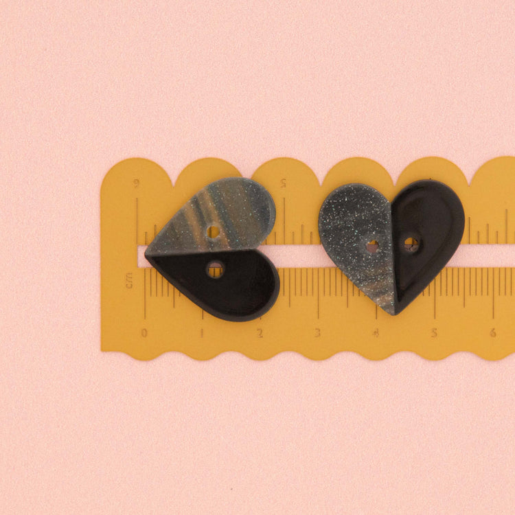 Large Two Toned Black Heart Buttons