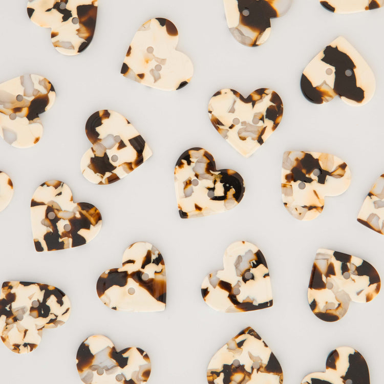 Large Black + Cream Tortoise Heart Buttons