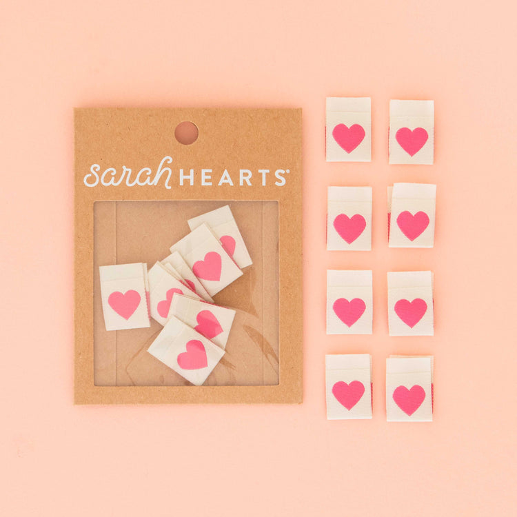 Pink Heart Woven Sewing Labels