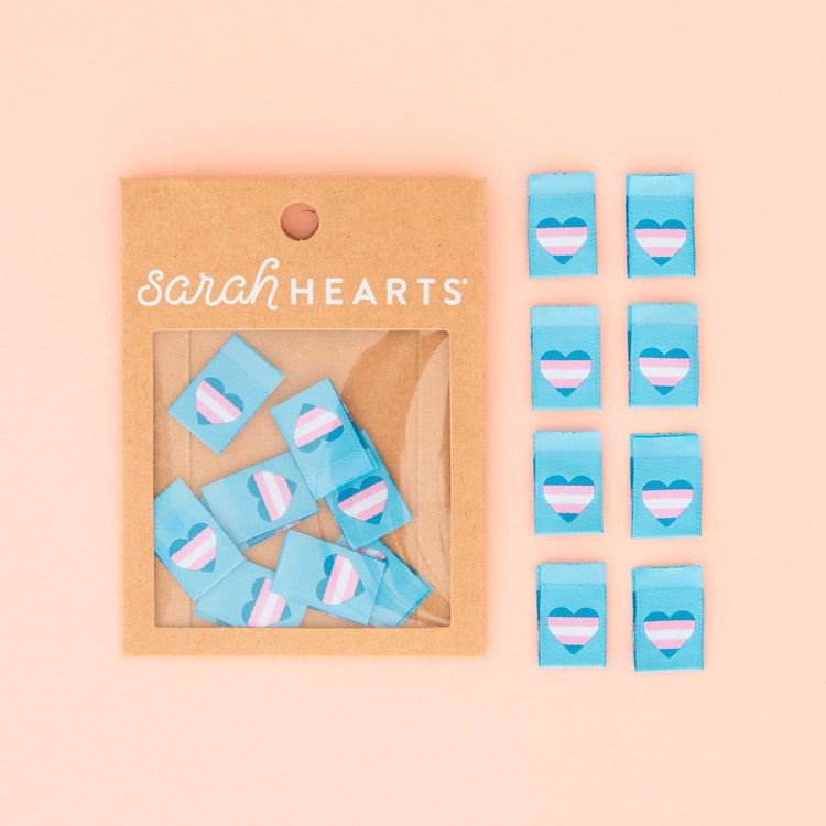 Trans Flag Heart Woven Sewing Labels