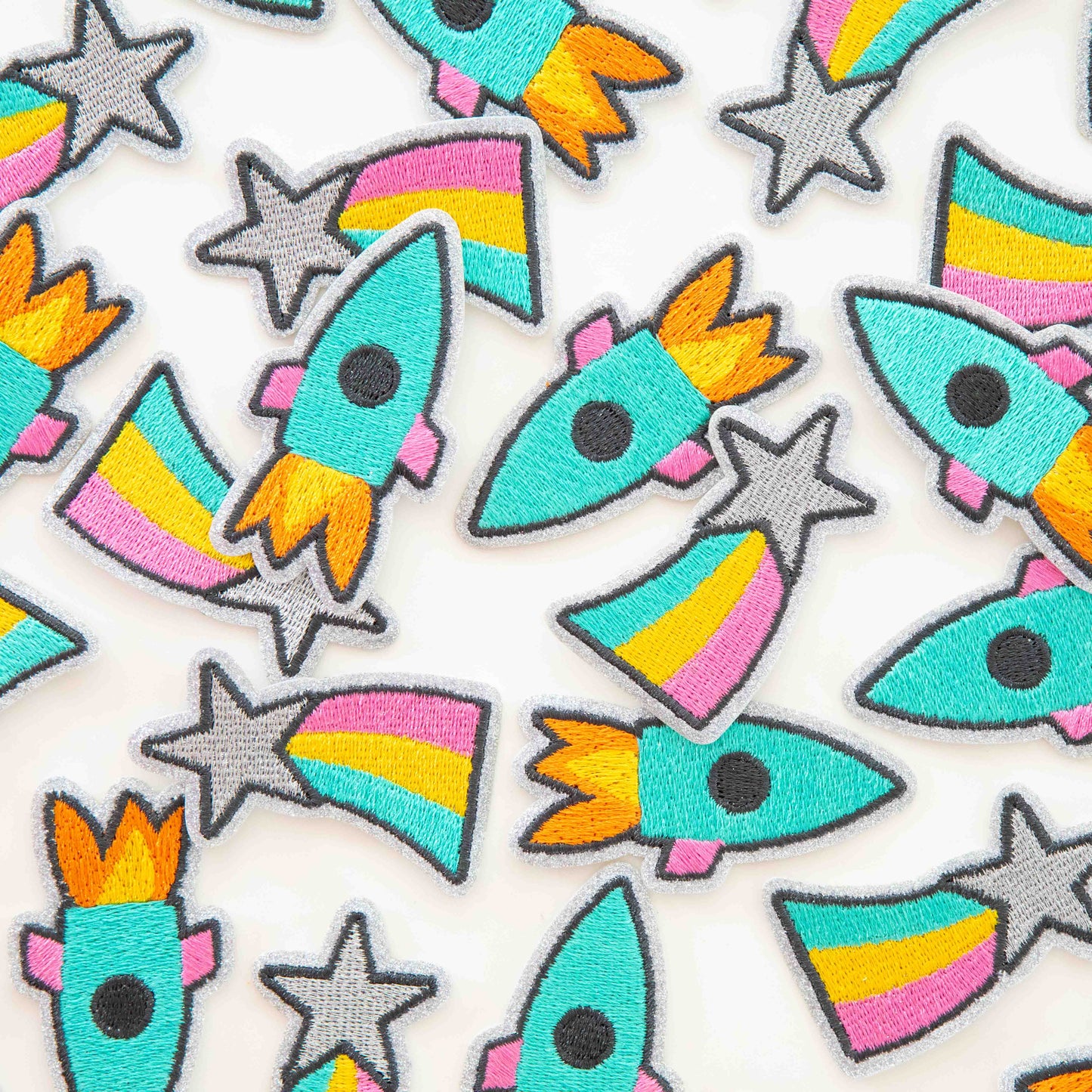 Rocket Ship and Shooting Star Embroidered Patches - 2 Pack
