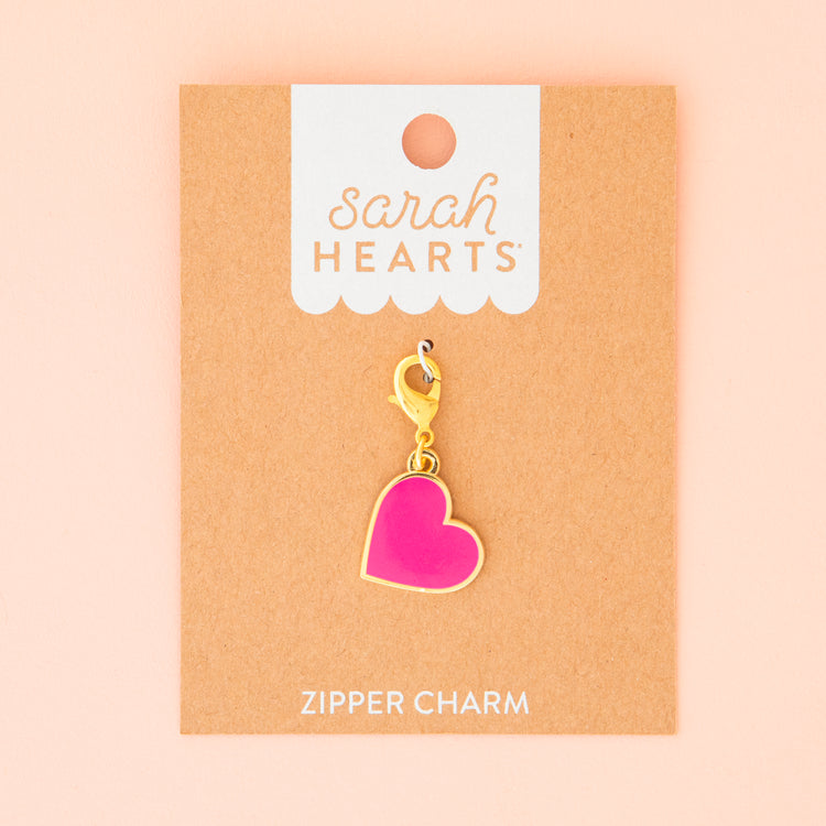 Neon Pink Heart Zipper Charm