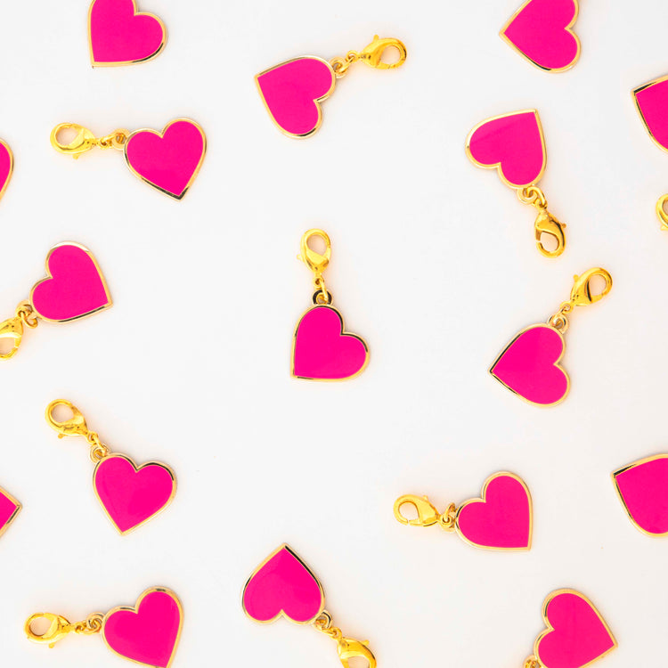 Neon Pink Heart Zipper Charm