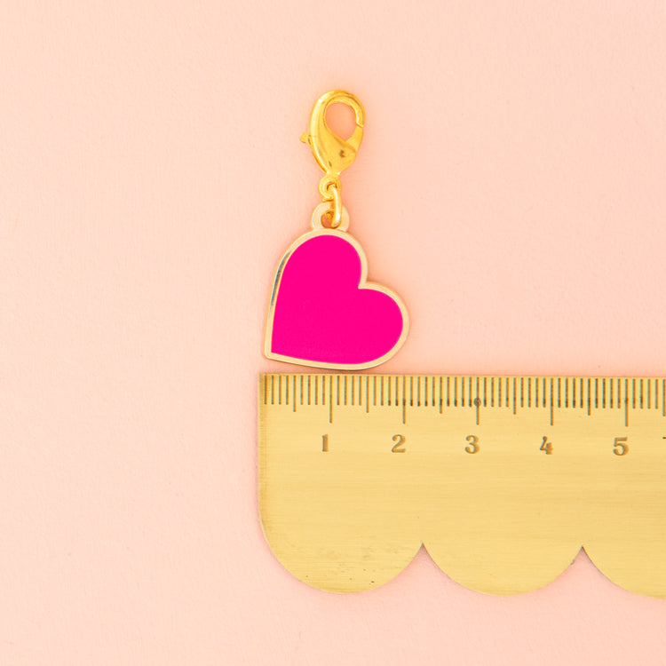 Neon Pink Heart Zipper Charm