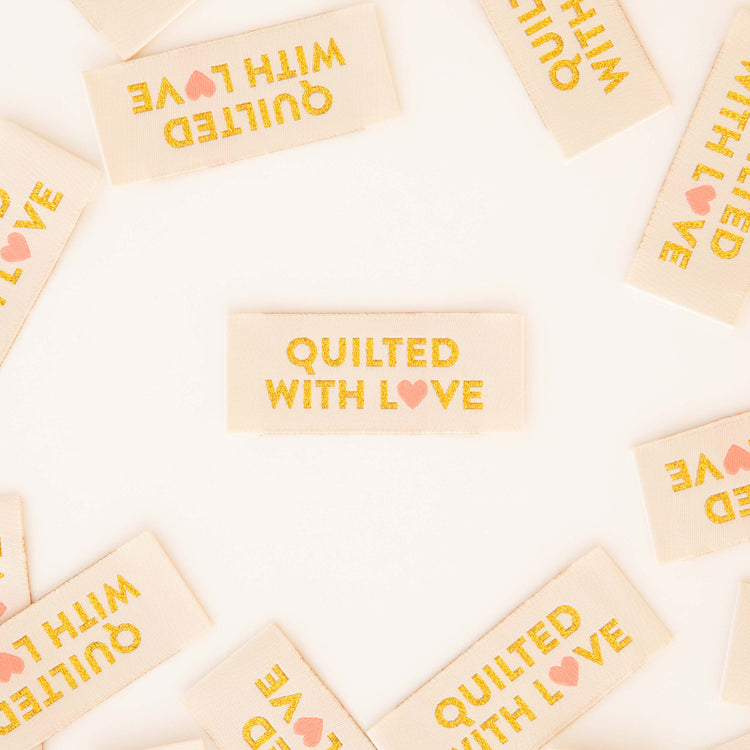 Quilted with Love Gold Woven Sewing Labels