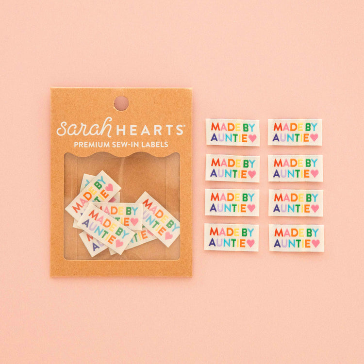Made by Auntie Woven Sewing Labels Rainbow Colors