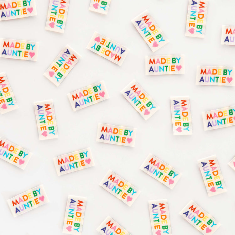 Made by Auntie Woven Sewing Labels Rainbow Colors