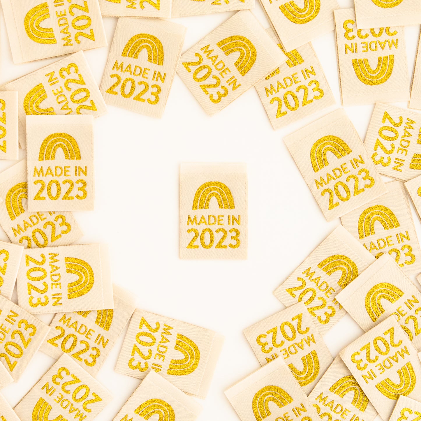 Made in 2023 Metallic Gold Woven Labels