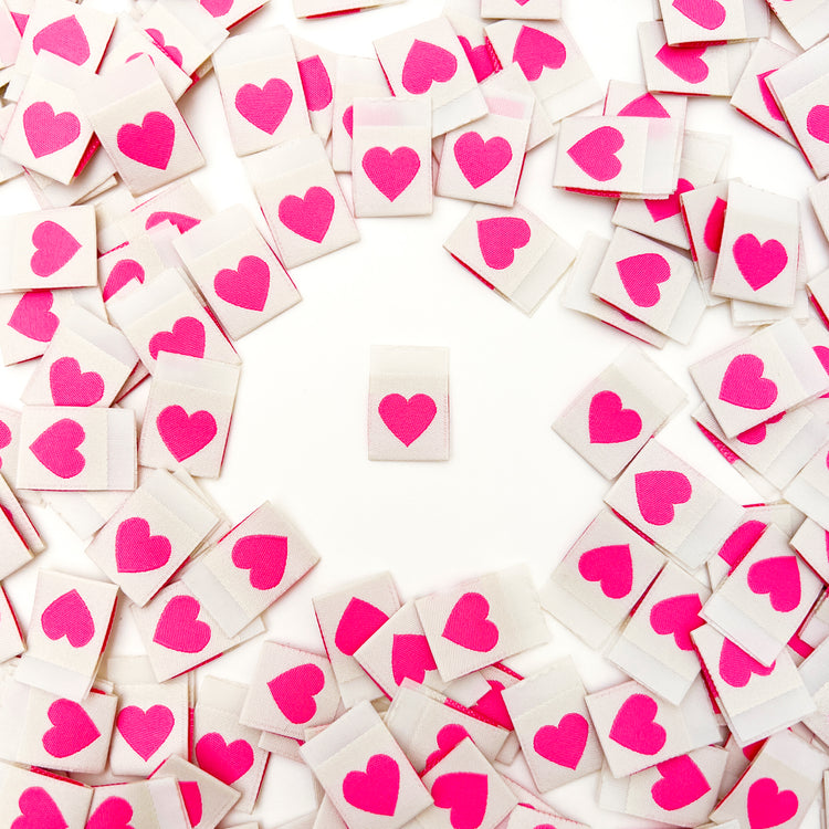 Pink Heart Woven Sewing Labels