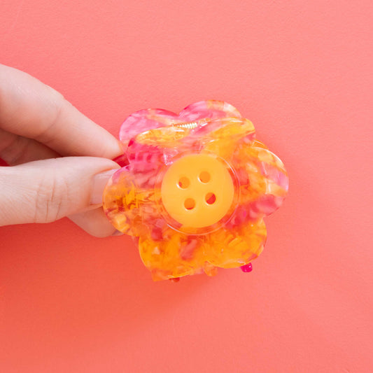Daisy Button Pink and Yellow Large Hair Claw Clip