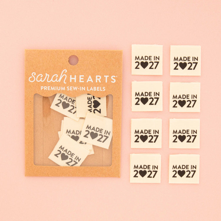 Sew In Labels - Screen Printed Organic Cotton - Made in 2027 - 8 pack