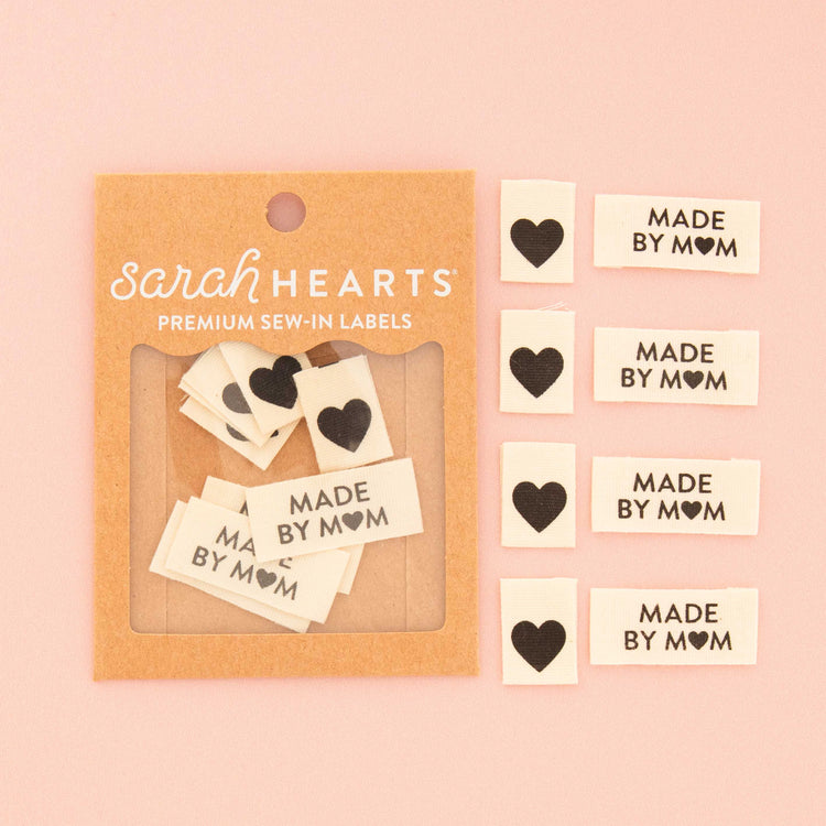 Organic Cotton Sew In Labels - Made by Mom + Black Hearts Multipack - 8 pack