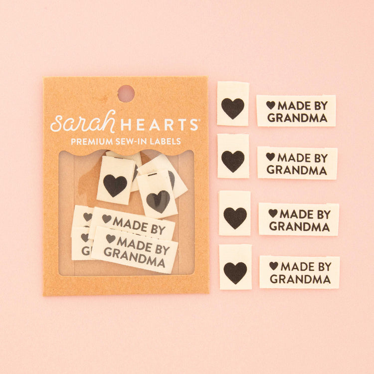 Organic Cotton Sew In Labels - Made By Grandma + Black Hearts Multipack - 8 pack