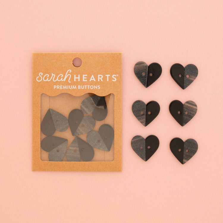 Large Two Toned Black Heart Buttons