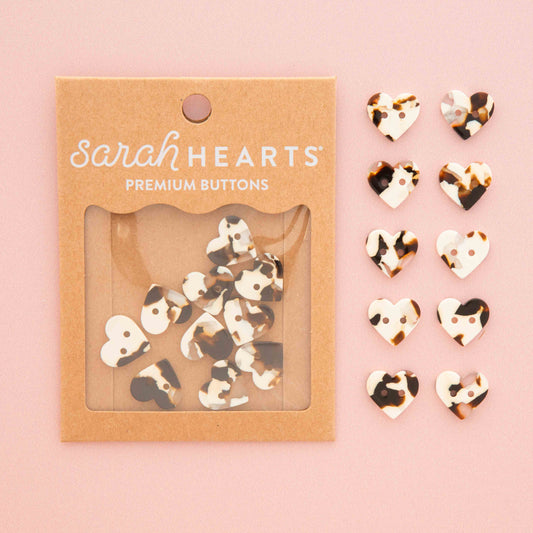 Small Black + Cream Tortoise Heart Buttons