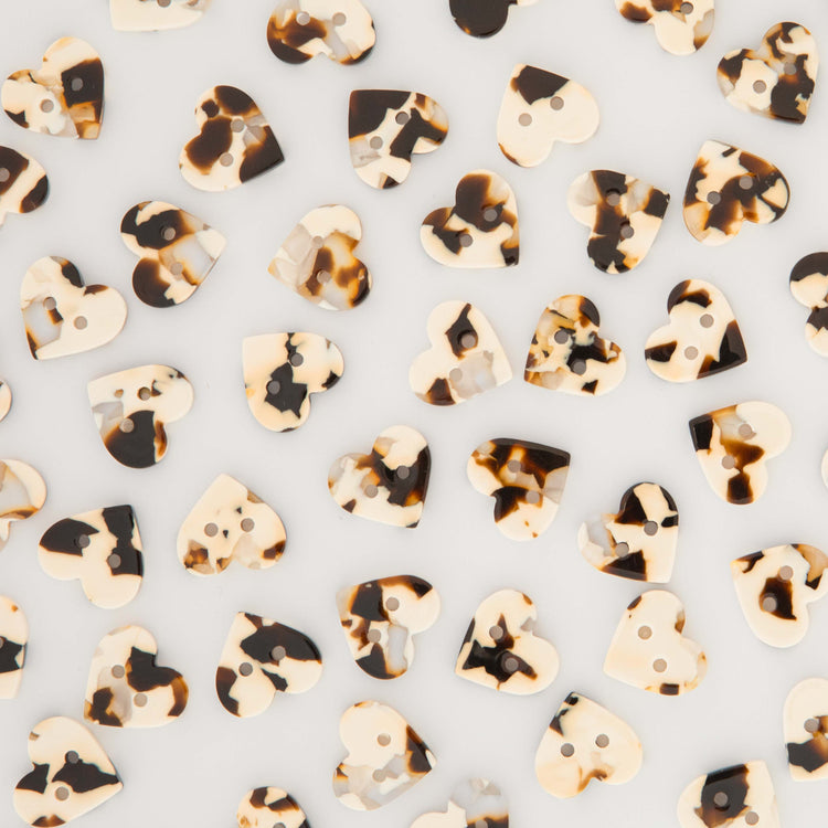 Small Black + Cream Tortoise Heart Buttons