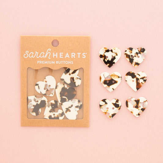 Large Black + Cream Tortoise Heart Buttons