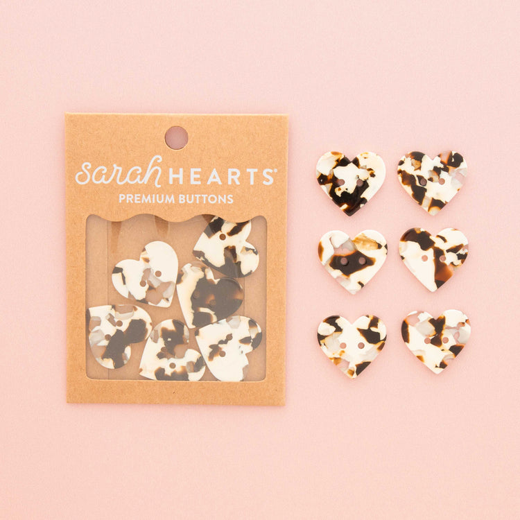 Large Black + Cream Tortoise Heart Buttons