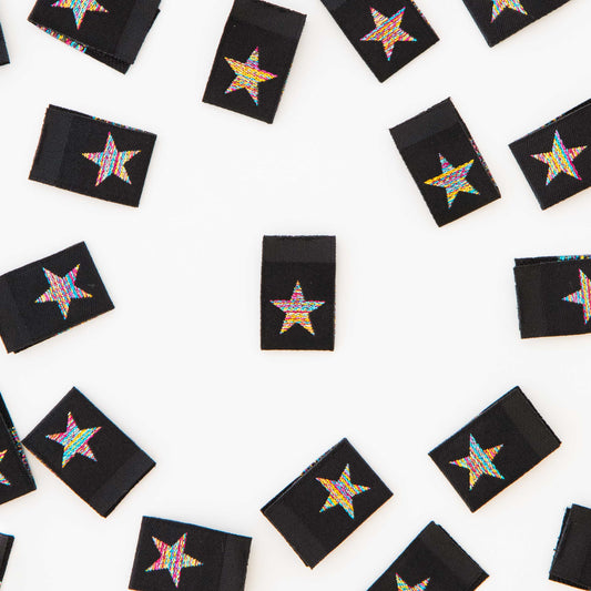 Metallic Rainbow Star Woven Labels