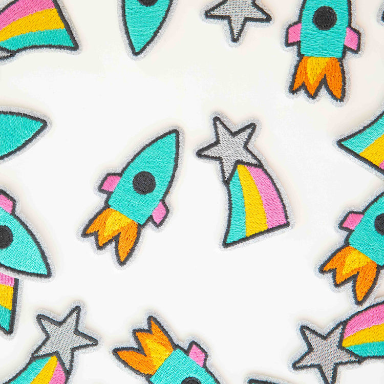 Rocket Ship and Shooting Star Embroidered Patches - 2 Pack