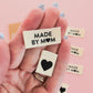 Organic Cotton Sew In Labels - Made by Mom + Black Hearts Multipack - 8 pack