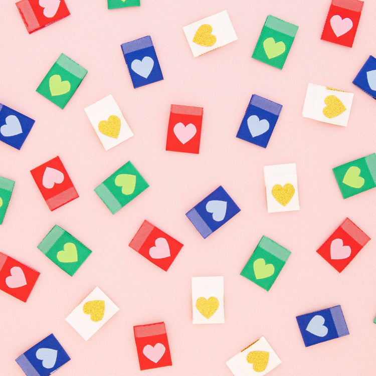 Woven Sew In Labels - Holiday Hearts Multipack - 8 pack