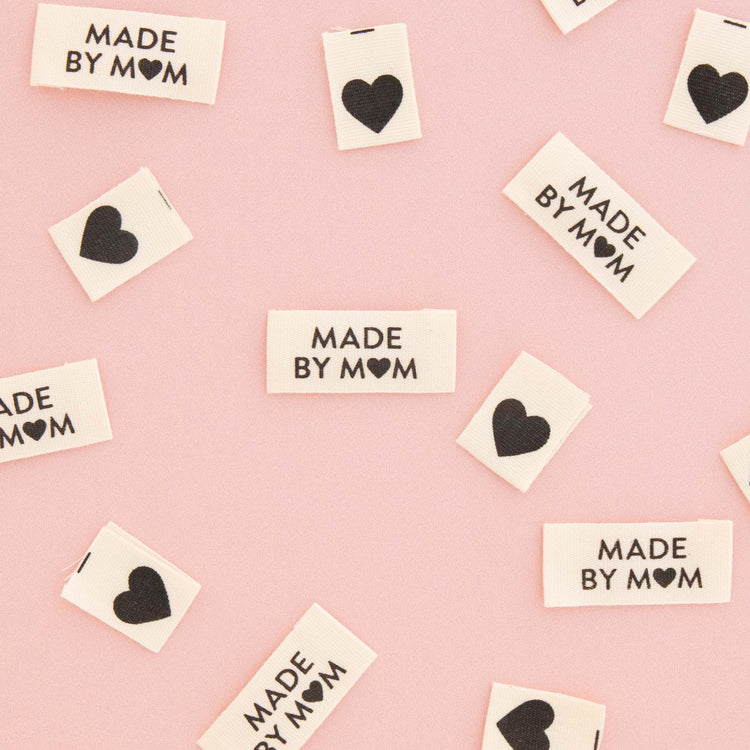 Organic Cotton Sew In Labels - Made by Mom + Black Hearts Multipack - 8 pack