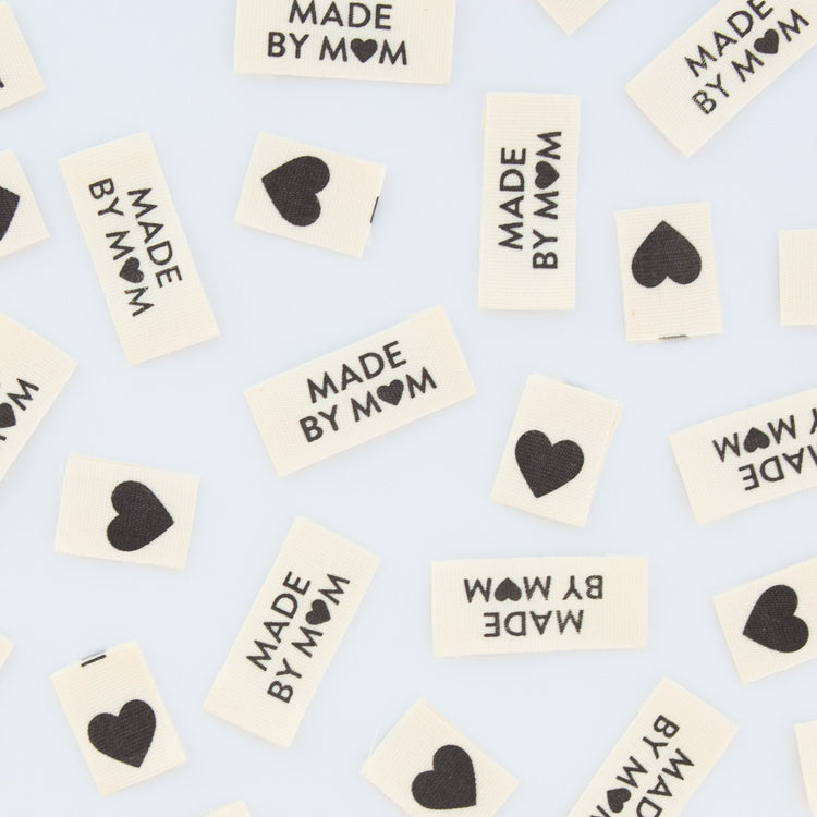 Organic Cotton Sew In Labels - Made by Mom + Black Hearts Multipack - 8 pack