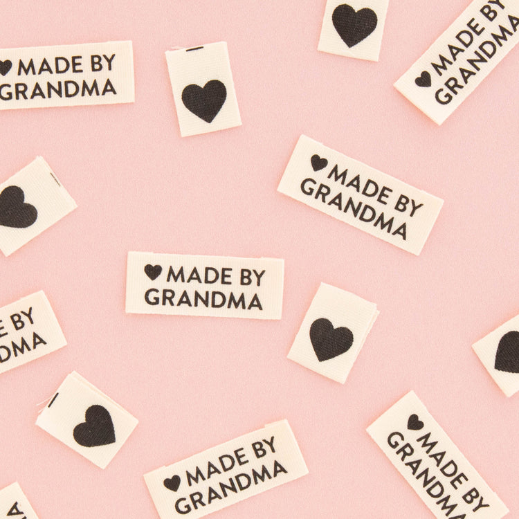 Organic Cotton Sew In Labels - Made By Grandma + Black Hearts Multipack - 8 pack