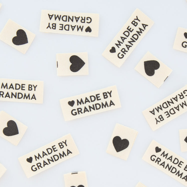 Organic Cotton Sew In Labels - Made By Grandma + Black Hearts Multipack - 8 pack