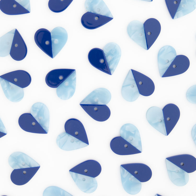 Blue Two Toned Heart Buttons - 1" (25mm) - 6 pack