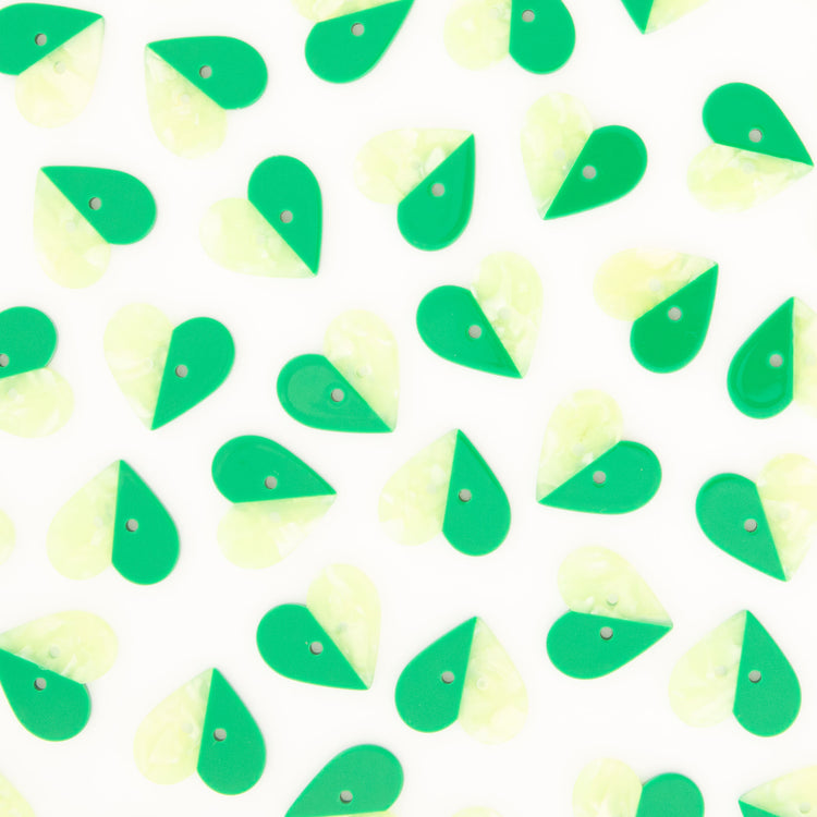 Green Two Toned Heart Buttons - 1" (25mm) - 6 pack