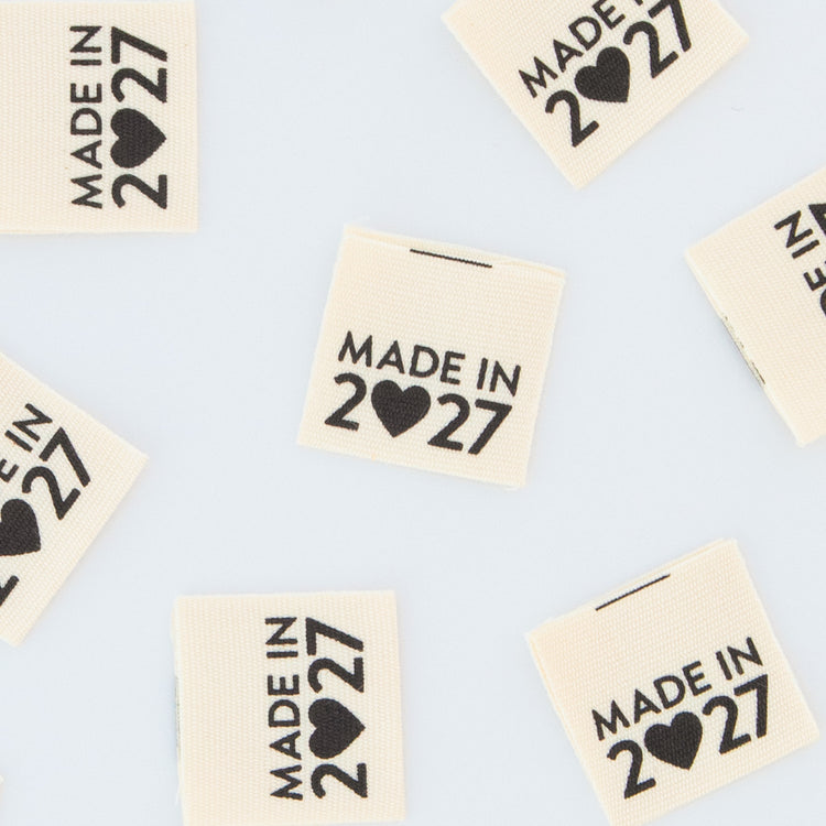 Sew In Labels - Screen Printed Organic Cotton - Made in 2027 - 8 pack