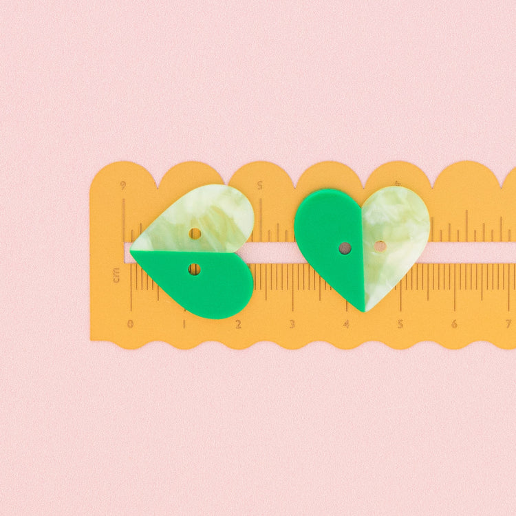 Green Two Toned Heart Buttons - 1" (25mm) - 6 pack